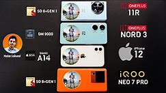 IQOO Neo 7 Pro vs iPhone 12 vs OnePlus Nord 3 vs OnePlus 11R Bgmi Test | OnePlus Shocked me 😲