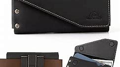 Topstache Leather Phone Holster with Belt Clip,S22 Ultra Belt Holder,iPhone 14 Pro Max Case for Belt,Leather Belt Pouch for Universal Smartphone with Otterbox Case,Flip Cellphone Pouch,XL,Black
