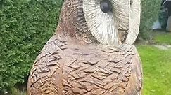 Chainsaw carved barn owl garden art by Shaun Gilbert