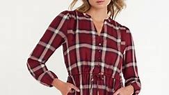 Time and Tru Women's Drawstring Flannel Dress with Long Sleeves, Sizes XS-XXXL