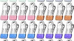 Clothes Pins for Hanging Clothes, 32 Pack Stainless Steel Colored Clothespins for Laundry, Heavy Duty Clothing Pins for Clothes Line, Multipurpose Metal Clips for Clothes, Socks, Towel, Snack, Photo