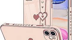 LLZ.COQUE for iPhone 11 Case Cute Love-Heart Plating Strap Phone Cover for Women Girls Bling Soft Silicone Camera Lens Protection Bumper Shockproof Phone Case for iPhone 11 (6.1'') - Pink
