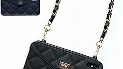 UnnFiko Wallet Case Compatible with iPhone 6 Plus/iPhone 6s Plus, Pretty Luxury Bag Design, Purse Flip Card Pouch Cover Soft Silicone Case with Long Shoulder Strap (Black, iPhone 6 Plus / 6s Plus)