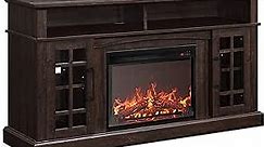 BELLEZE Traditional 58" Rustic TV Stand with 23" Electric Fireplace Heater, Media Entertainment Center Console Table for TV up to 65" with Open Storage Shelves and Cabinets - Astorga (Espresso)