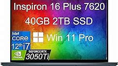 Dell Inspiron 16 Plus 7000 7620 16" 3K (Intel 12th Gen i7-12700H, 40GB RAM, 2TB SSD, GeForce RTX 3050 Ti 4GB) Workstation & Business Laptop, Backlit, Thunderbolt 4, FHD Webcam, Win 11 Pro, Dark Green