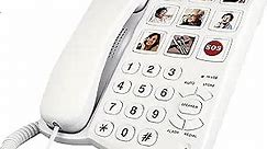 Big Button Phone for Seniors, 9 Pictured Big Buttons,Extra Loud Ringer,Wired Simple Basic Landline Telephone for Visually Impaired Old People with Large Easy Buttons, Emergency House Phones