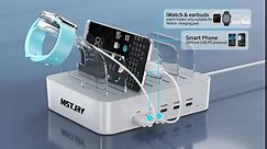 MSTJRY USB C Charging Station for Multiple Devices, for Apple ipad iPhone Airpod Series, for Android Cell Phones and Tablets, Total 90W 5 Port Charger Station C1/C2/C3 Each 20W Fast Charging