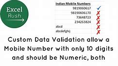 Allow only 10 digit numeric mobile number in Excel using Data validation