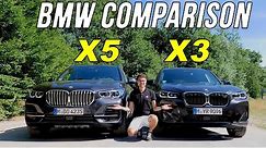 BMW X3 vs BMW X5 car comparison REVIEW - which BMW SUV to buy? X5 40i vs X3 M40i