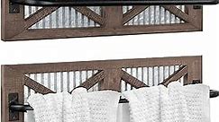Autumn Alley Farmhouse Rustic Towel Rack Holder - Wood Towel Rack - Farmhouse Towel Holder for Rustic Bathroom and Farmhouse Kitchen Style Décor - 18" Wall Mounted, Set of 2, Rustic Brown