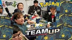 THE BIGGEST NEW POKEMON CARD LAUNCH PARTY EVER!! HUGE TEAM UP ELITE TRAINER BOX BATTLE!!