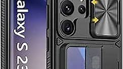 Vihibii Case with Card Holder (4 Cards) & Sliding Camera Cover & Kickstand, Shockproof Rugged Hard Back & TPU Edge Wallet Case for Samsung Galaxy S23 Ultra 5G 6.8" 2023 , Black