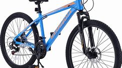 26" Mountain Bike, Aluminum Mountain Bike for Adult with Disc Brakes & Suspension, Blue