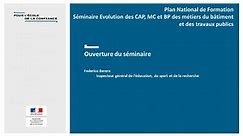 Évolutions des CAP Métiers du bâtiment et des travaux publics Introduction - F. Berera & S. Czernic