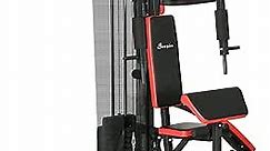 Soozier Multi Gym Workout Station with 143lbs Weight Stack, Home Gym Equipment with Sit up Bench, Push up Stand, Dip Station, Adjustable, for Full Body Strength Training
