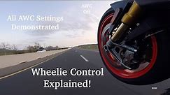 Motorcycle Wheelie Control explained! (Aprilia Tuono V4 demos with different WC levels!)