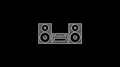 White line Home stereo with two speakers icon isolated on black background. Music system. 4K Video motion graphic animation.