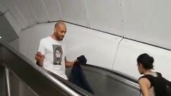 Dumb guy walking on escalator : WRONG WAY DUDE!!!
