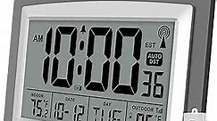 WallarGe Atomic Clock with Outdoor and Indoor Temperature - 12.5 Inch Self-Setting Digital Clock Large Display, Battery Operated Wall Clocks or Desk Clocks for Bedroom, Livingroom, Office