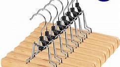 BagDream 12 Pack Natural Wooden Pants Hangers with Clips Non Slip Skirt Hangers Trouser Clamp Hanger Solid Wood Hanger with 360° Swivel Hook