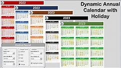 Free Dynamic Annual Calendar with Holiday and Control Panel