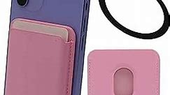 Magnetic Card Wallet Holder for MagSafe for iPhone 14 Pro Max/Pro/Plus, iPhone 13 Pro Max/Pro/Mini, iPhone 12 Pro Max/Pro/Mini, Leather Cell Phone Case with Strong Magnet Ring for Credit Card - Pink
