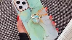 Hosgor iPhone 12 Pro Max Case with Screen Protector, Cute Marble Ring Kickstand Plating Circle Finger Grip Slim Soft TPU Rugged Stylish Protective Adorable Cover for Girls - 6.7inch(Green)
