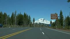 Drive lapse approaching Three Sisters and Broken Top on the Cascade Lakes Scenic Byway, near Bend, Oregon; Panasonic GH4.