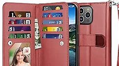 NJJEX Wallet Case for iPhone 15 Plus 6.7" 2023, for iPhone 15 Plus Case, [9 Card Slots] PU Leather ID Credit Holder Folio Flip [Detachable] Kickstand Magnetic Phone Cover & Lanyard [Wine Red]