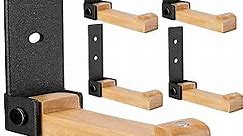 Folding Coat Hooks 5 Pcs Wooden Wall Hooks for Hanging Coat Heavy Duty Aluminum Alloy Adhesive Foldable Headphone Holder Coat Hooks Wall Mounted with Screws for Hat, Towel, Bag (Black)