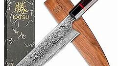 KATSU Kiritsuke Chef Knife - Damascus - Japanese Kitchen Knife - 8-inch - Handcrafted Octagonal Handle - Wood Sheath & Gift Box (Kritsuke Knife)