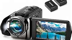 Video Camera Camcorder Digital Camera Recorder Full HD 1080P 15FPS 24MP 3.0 Inch 270 Degree Rotation LCD 16X Digital Zoom Camcorder Camera with 2 Batteries(Black)