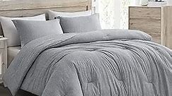 Maple&Stone Queen Comforter Set-3 Piece Cationic Dyeing Soft Grey Comforter Sets - Lightweight All Season Down Alternative Duvet Insert with Shams (Grey, 88"x88")