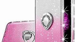 VEGO Case Compatible with iPhone 7 iPhone 8 iPhone 6S,Glitter Gradient Ombre Sparkle Bling Rhinestone Fancy Cute Case with Ring Holder Kickstand for Girls Women for iPhone 7 8 6S (Silver Pink)