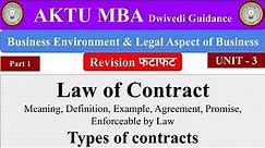 Law of Contract, Definition, Types of Contract, Business Environment and Legal aspect of Business