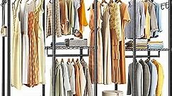 Raybee Clothes Rack, Clothing Rack 910LBS Garment Racks Heavy Duty Clothing Racks for Hanging Clothes, Metal Clothes Rack Freestanding Wardrobe Closet Rack, 75" H x 75" W x 15.7" D, Black