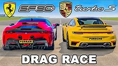 Ferrari SF90 v Porsche 911 Turbo S: DRAG RACE