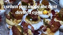 hot honey shrimp garlic deviled eggs #Meme #MemeCut #foodie #deviledeggs #hothoneyshrimp #hothoneyshrimpdeviledeggs #thanksgiving #yummy #thanksgivingfood #thanksgivingsides