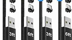 TOPK Magnetic Charging Cable 4-Pack [3ft/3ft/6ft/6ft] 3 in 1 Nylon Braided USB Phone Charger, 360° Rotating Compatible with Micro USB, Type C, iProduct and Most Devices
