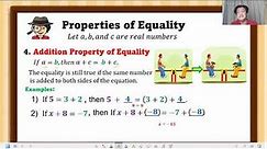 GRADE 7 MATH: 👉 Identifying the Properties of Equality Illustrated in the Equations