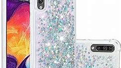 LEMAXELERS Compatible with Galaxy A50 Case, Bling Glitter Liquid Clear Case Floating Quicksand Shockproof Protective Sparkle Silicone Soft TPU Case for Samsung Galaxy A50. YBL Love Silver