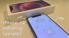 iphone 12 (purple) unboxing || 128 gb || aesthetic + a bit of asmr ☁️✨