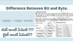 Define bit & Byte in Telugu | Difference Between Bit and Byte | what is bit & byte in computer