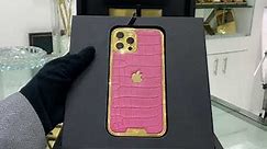 24k Gold iPhone 13 with Pink Crocodile Leather Strap | 24k Gold Apple iPhone 13 Pro & Pro Max
