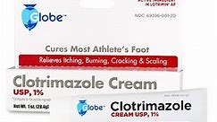 Globe Clotrimazole Antifungal Cream 1% 1 oz Relieves itching, burning, cracking scaling from fungus