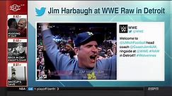 Michigan head football coach Jim Harbaugh attends Raw