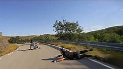 Downhill Skater CRASHES into guardrail at HIGH SPEED