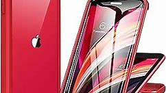 iPhone SE 2022 & 2020 Case, iPhone 8 Case [Built-in Glass Screen Protector] Military Grade Full Body 360 Shockproof Stylish Bumper Transparent Back Case Cover for iPhone SE 2020/ iPhone 8 (Red)