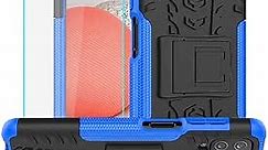 Galaxy A12 Phone Case, Samsung A12 Phone Case with Screen Protector, Shockproof Silicone Protective with Kickstand Hard Phone Cover for Samsung Galaxy A12 (Blue)