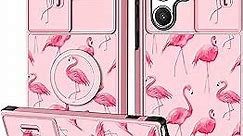 Goocrux (2in1 for Samsung Galaxy S23 Ultra Case Flamingo for Women Girls Cute Girly Phone Cover Flamingos Design with Slide Camera Cover+Ring Holder Unique Aesthetic Cases for S23 Ultra 5G 6.8''